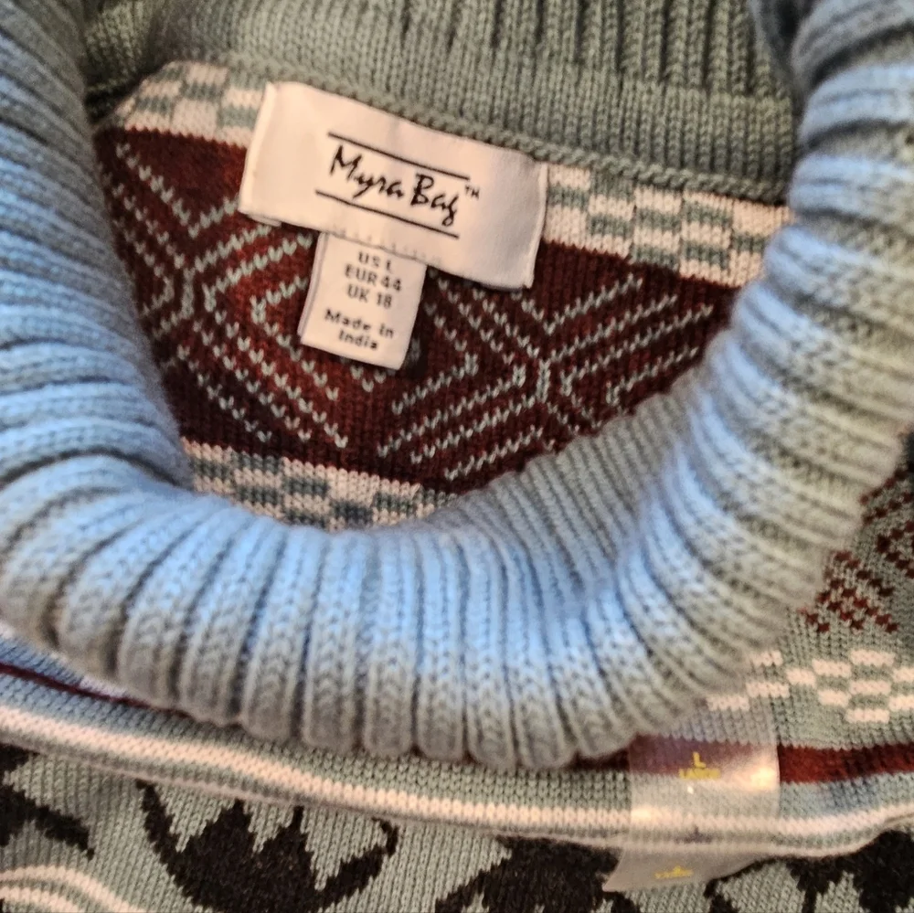 Myra NWT knit turtle neck western sweater womans size L aztec western warm cozy